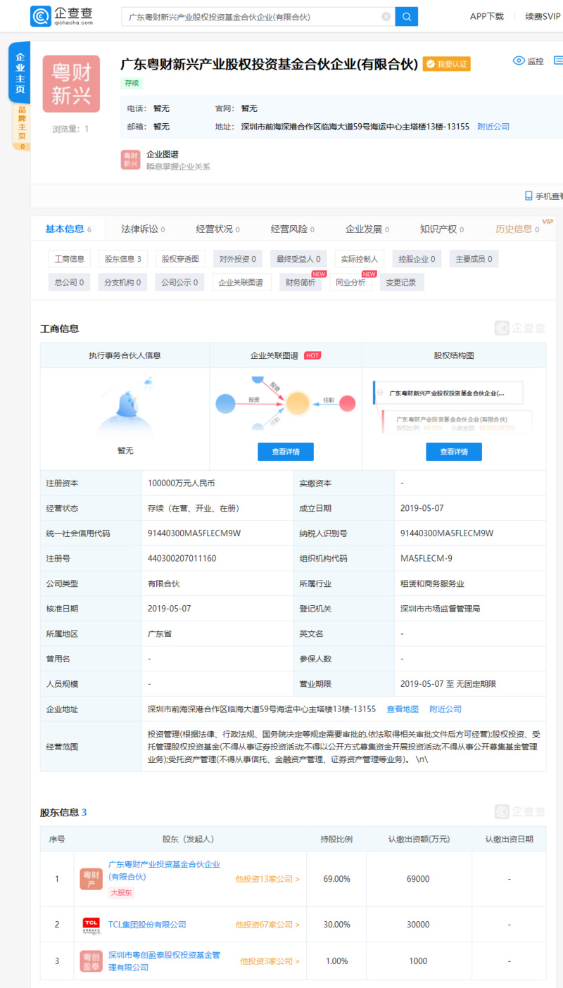 TCL成立股权投资公司，注册资本10亿元
