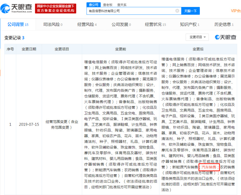 小米旗下电商平台新增汽车销售业务
