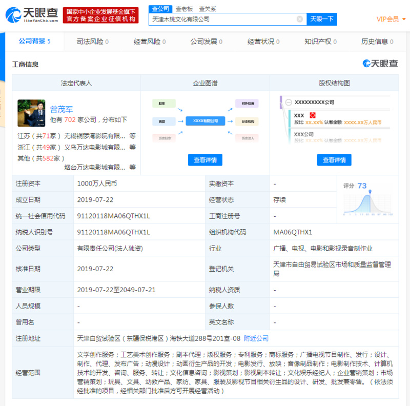 万达影视成立文学创作及剧本代理公司“木桃文化”
