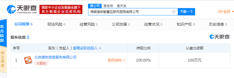 搜狗成立海南搜狗智慧互联网医院有限公司