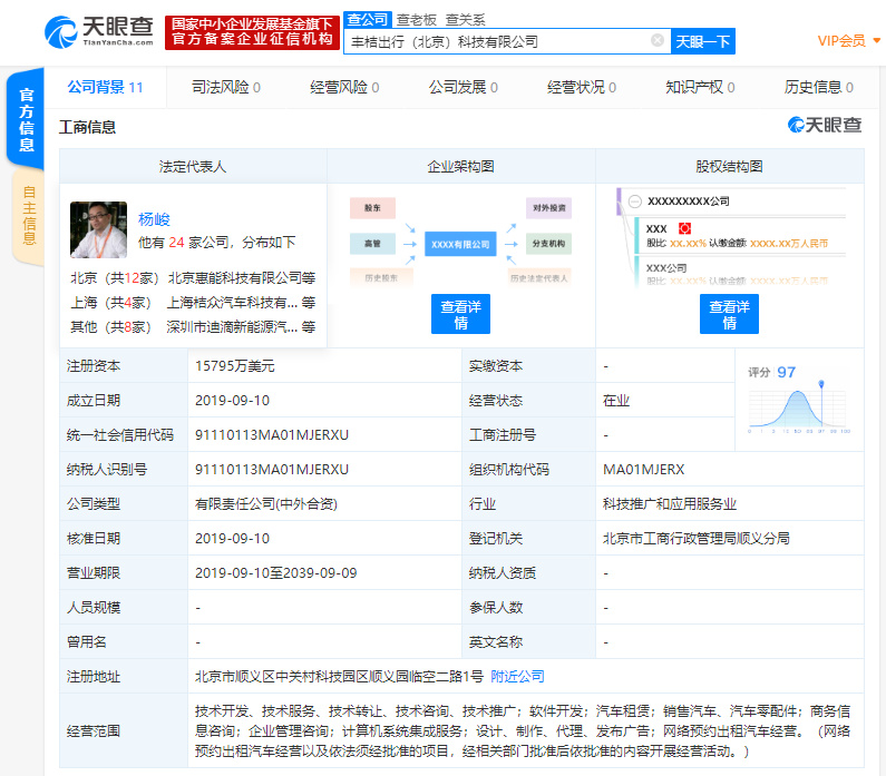 丰田、滴滴的合资公司“丰桔出行”正式成立
