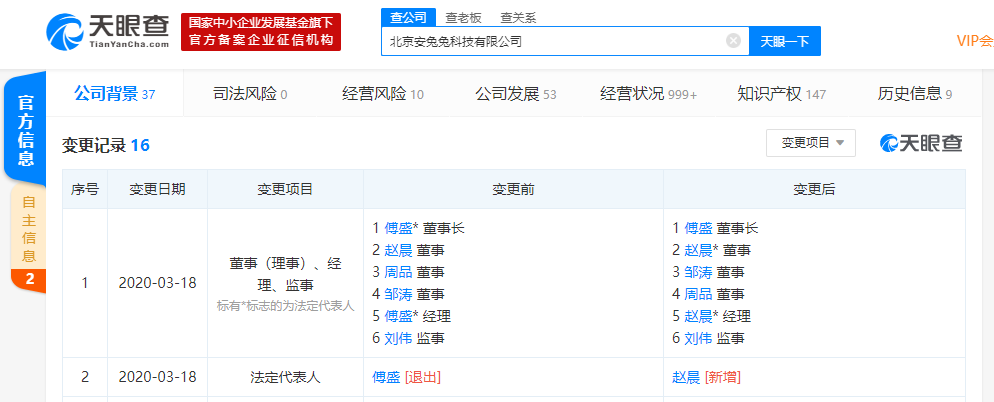 手机跑分软件安兔兔发生工商变更，傅盛退出法定代表人