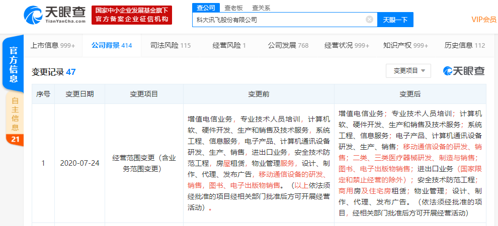 科大讯飞股份有限公司经营范围新增医疗器械研发