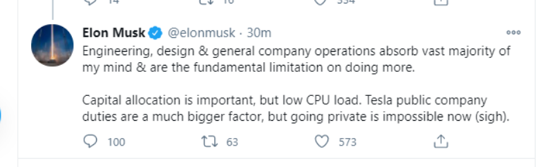 埃隆·马斯克：现在私有化特斯拉是不可能的