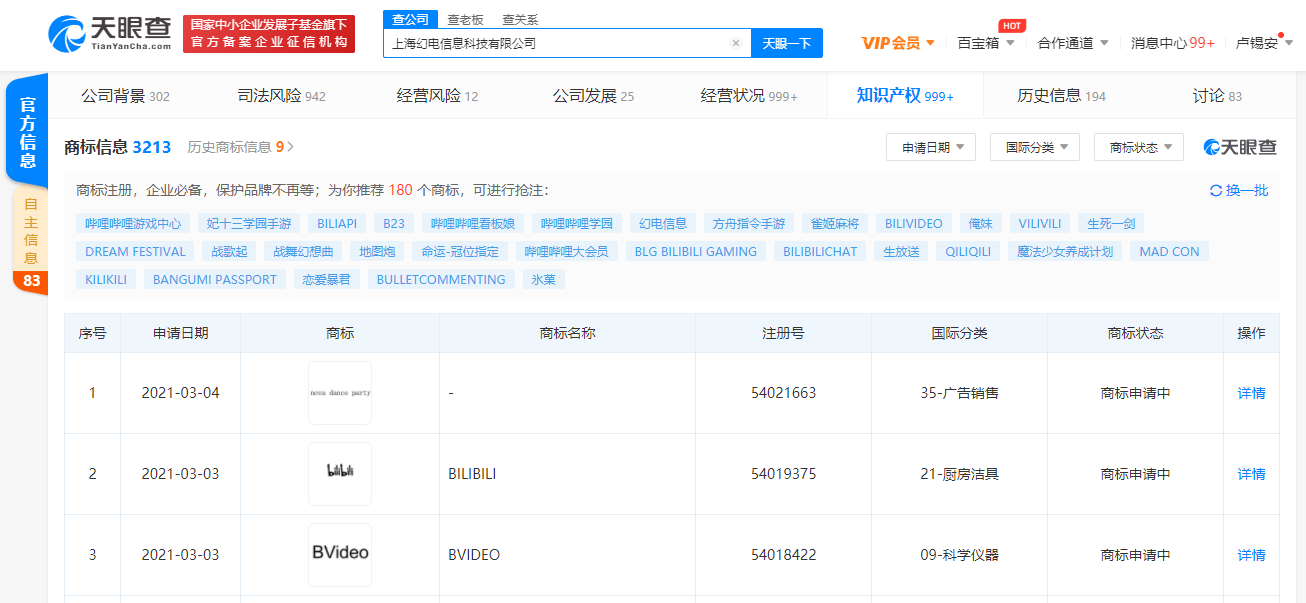B站关联公司申请注册“BVideo、bilibili影业”等商标