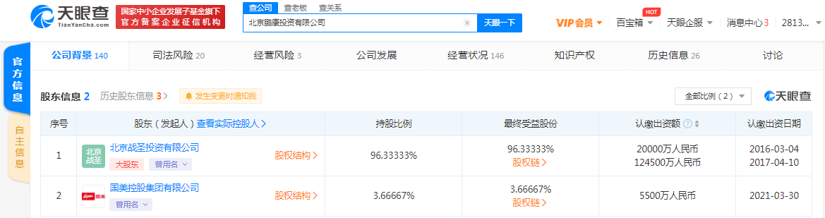 国美关联公司入股北京鹏康投资有限公司