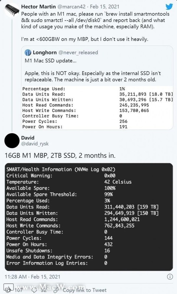 M1的Mac有关SSD健康问题（图源来自网络）