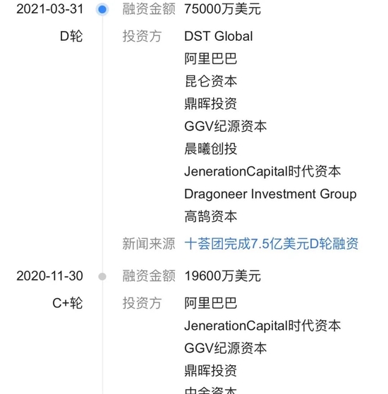 十荟团融资历程，图源爱企查